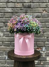 Цветочная композиция из Гипсофила и Розы в шляпной коробке в Красные Баки