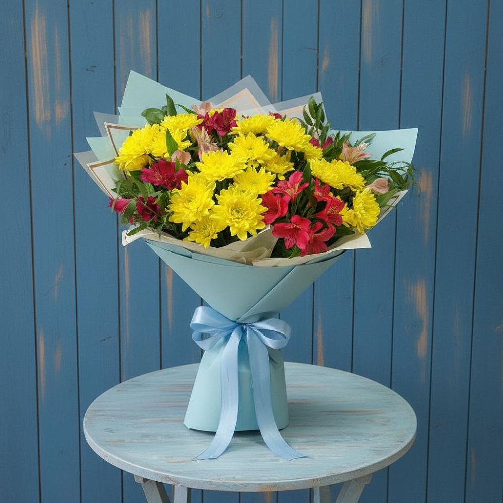 Букет цветов из: Альстромерии и Хризантемы в Красные Баки
