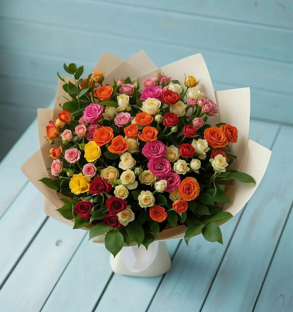 Букет Микс из разноцветных кустовых роз в Красные Баки