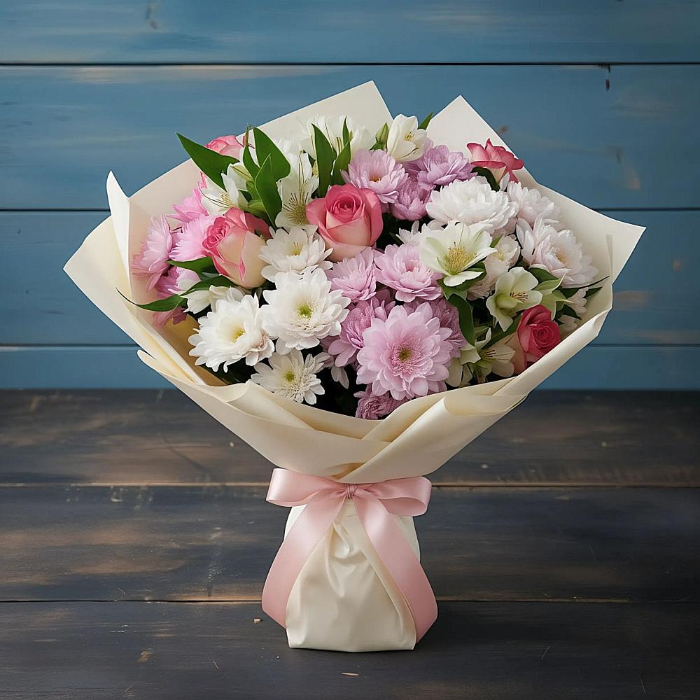 Букет цветов из: Хризантемы, Альстромерии и Розы в Красные Баки